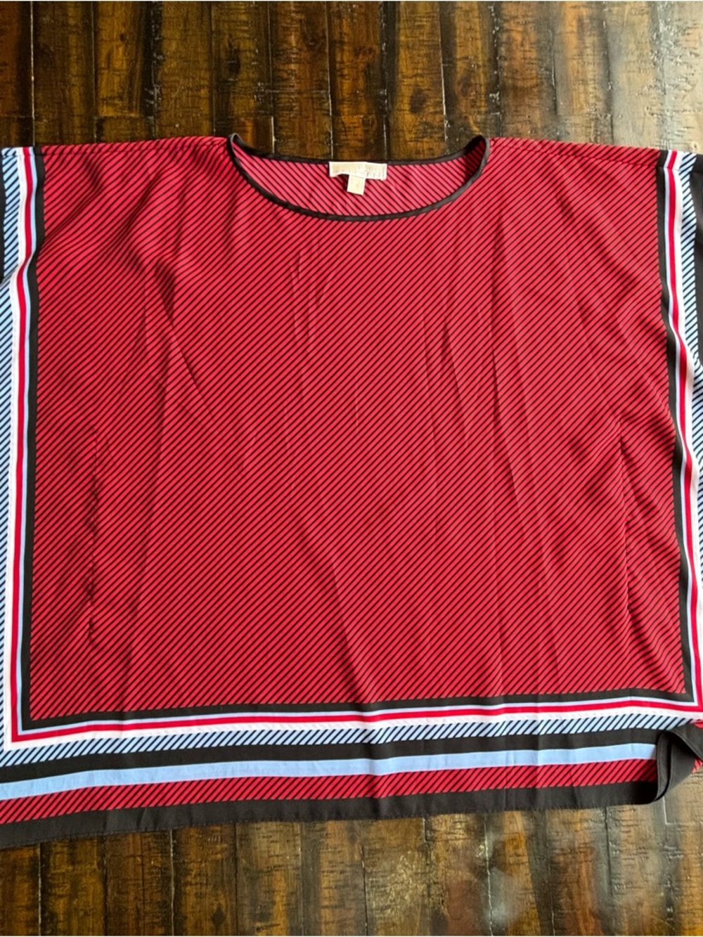 Michael Kors Red Striped Boxy Tunic with Black and White Trim